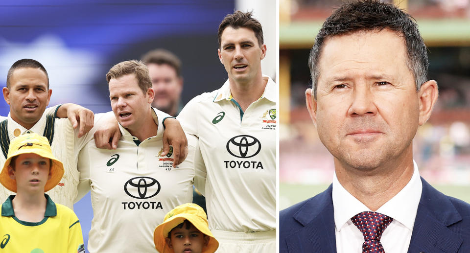 Ricky Ponting aux côtés de l'équipe australienne de cricket Test.